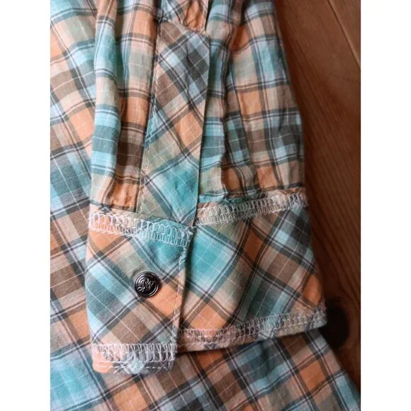 Wrangler Rock 47 Womens L Shirt Plaid Rhinestone Snap Front Embroidered Cotton - Picture 7 of 9